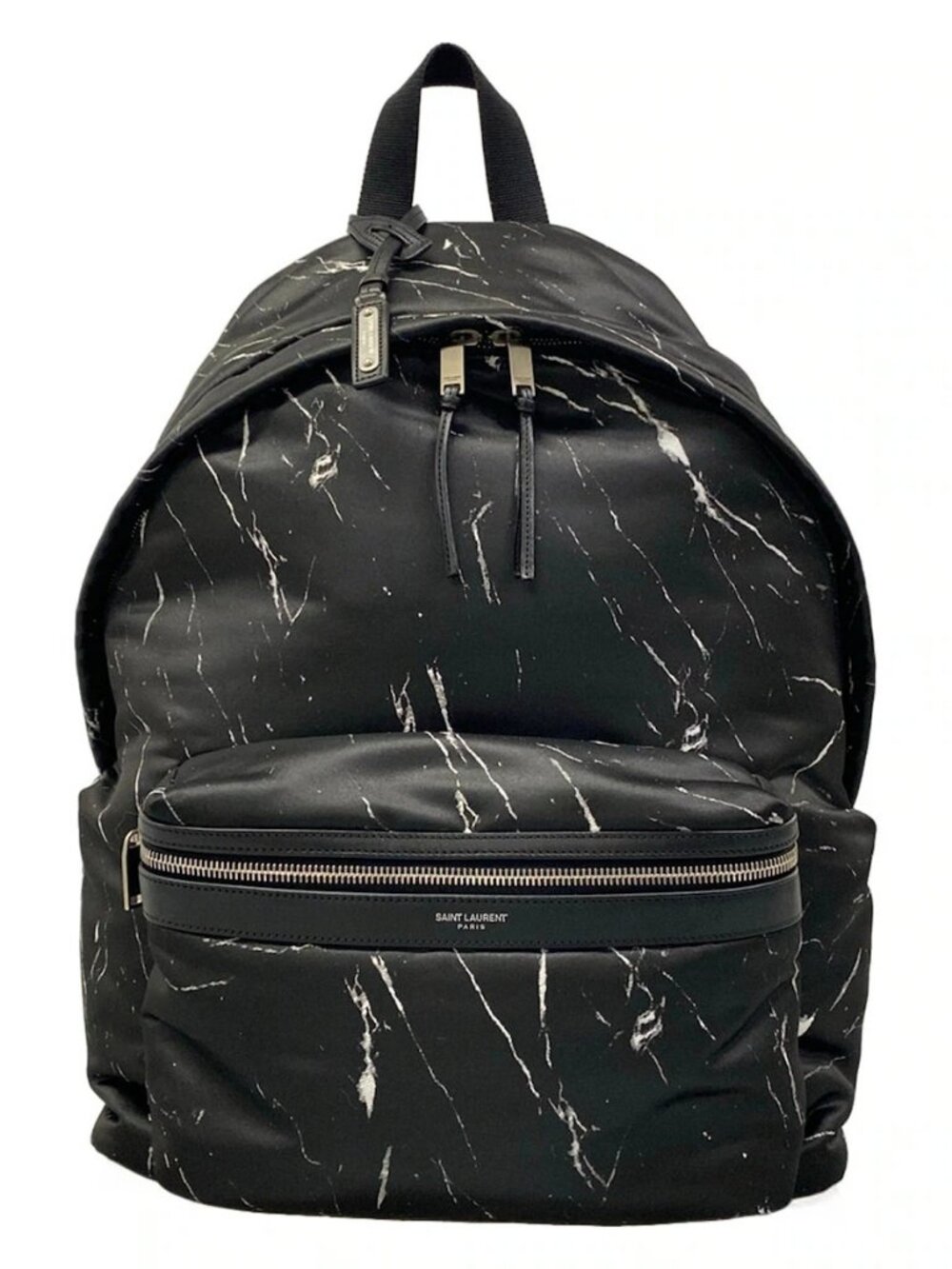 SAINT LAURENT PARIS City Backpack 534967 Black White Nylon Backpack